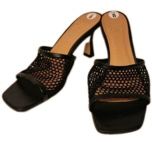 Roberto Festa Heeled Mesh Mules In Black Size 8.5/38.5